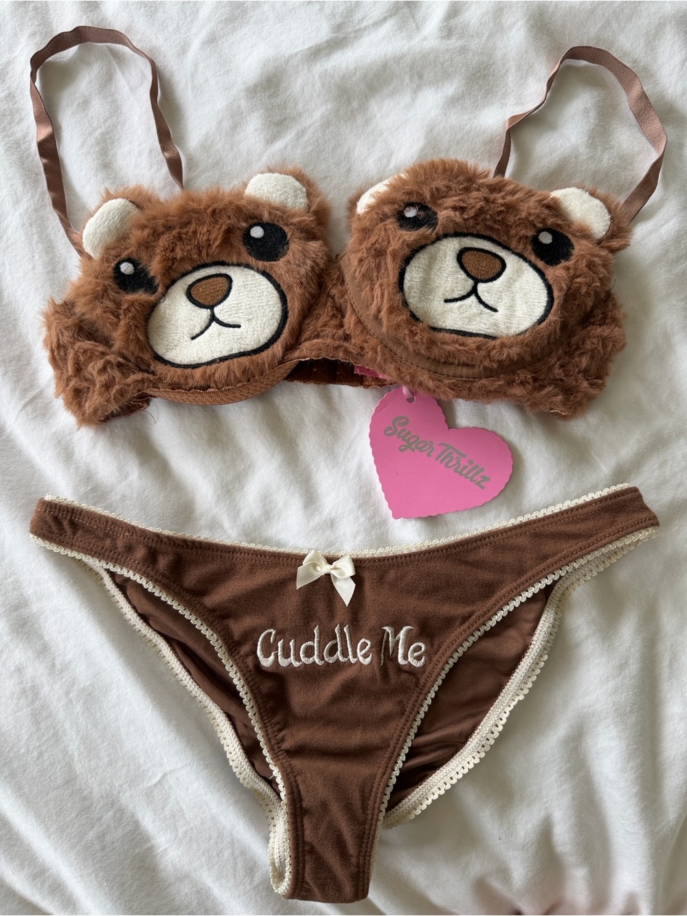 NWT 🧸 Dolls Kill Sugar Thrillz Brown & Cream 'Cuddle Me' Teddy Lingerie Set - XS